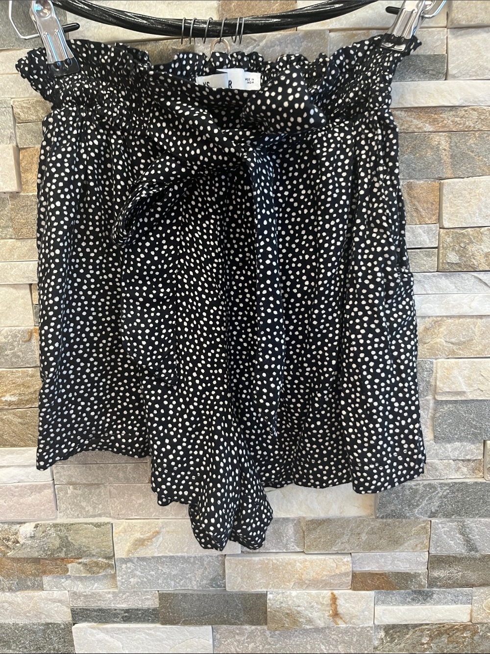 Hollister Black and White Polka Dot Paperbag Waist Shorts
